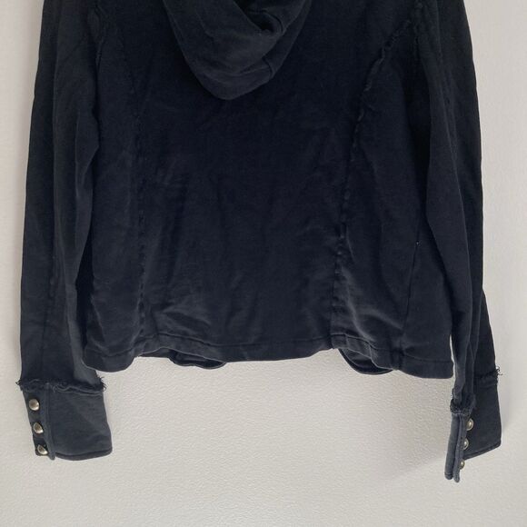 Allihop Anthropologie Black Hooded Jacket Womens Size Medium Pockets Cotton - Picture 9 of 11